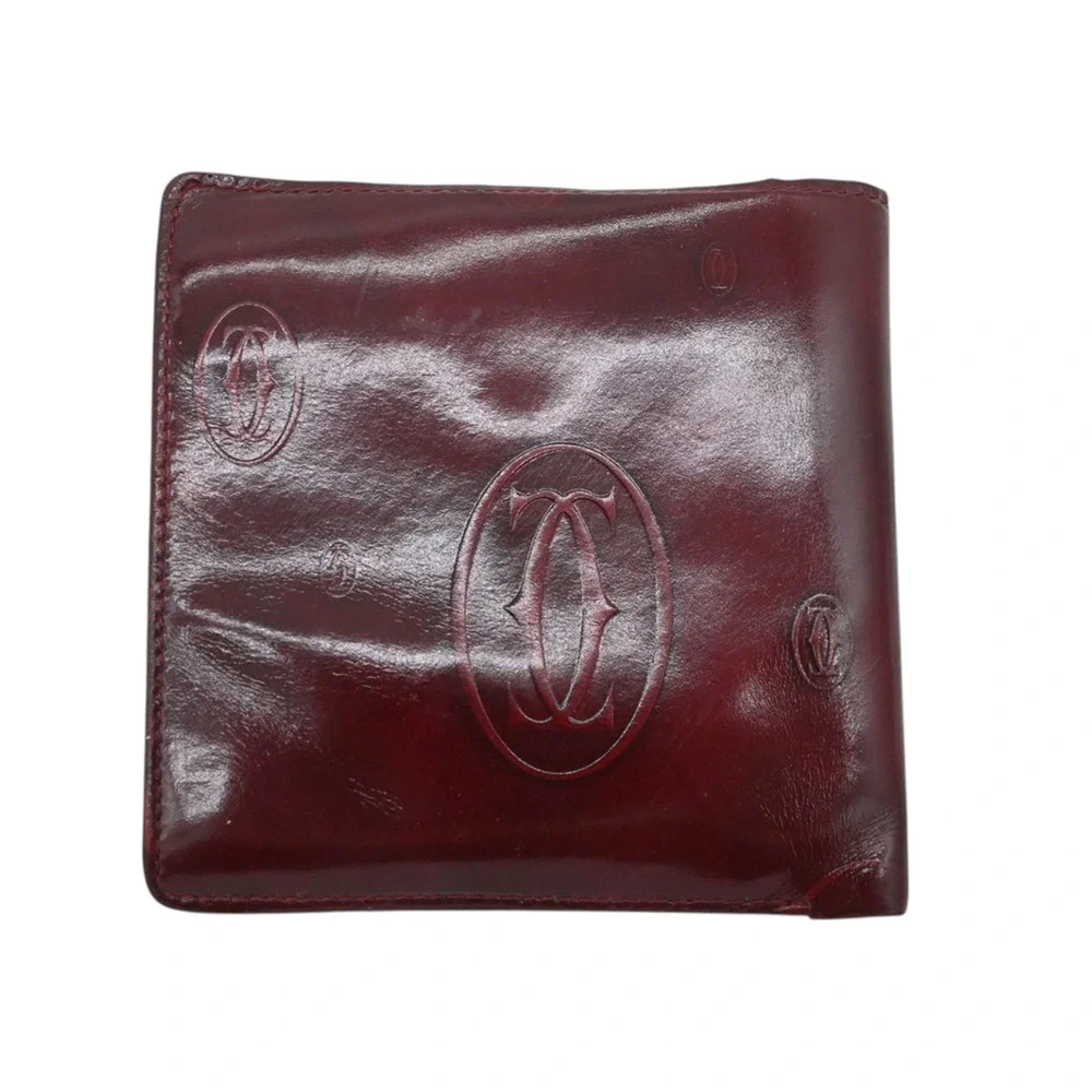 Cartier Red Double C Logo Bifold Shiny Leather Must de Wallet